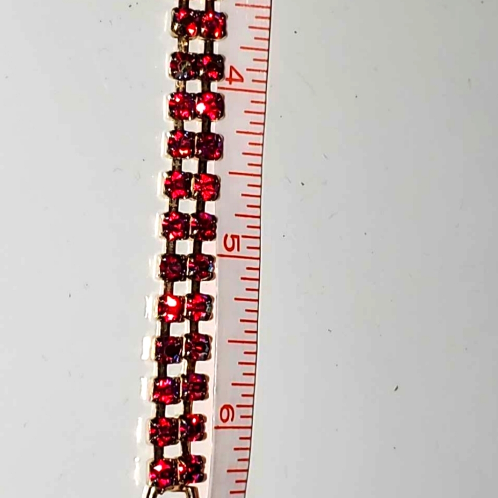 Sparkling Pink Rhinestone Double Row Tennis Bracelet Rainbow Colors 7" - Picture 2 of 3